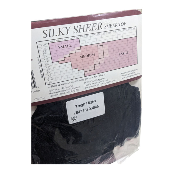 On The Go! Lace Top Thigh High Silky Sheer Stockings Black Size M New 5-Pack - Picture 4 of 4
